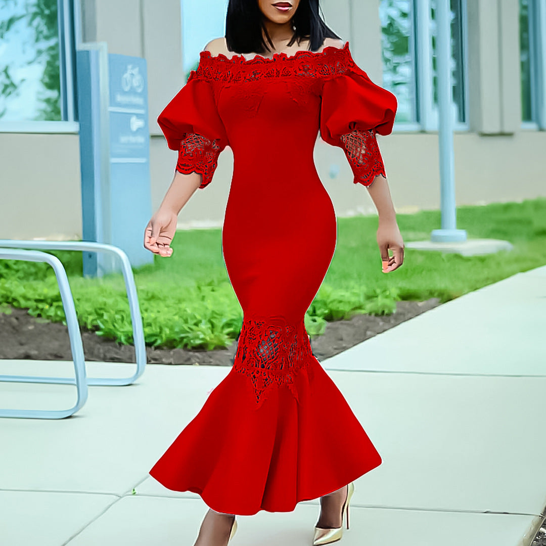 Ladies Elegant Sheath Dress with Lace Sleeves Lune London