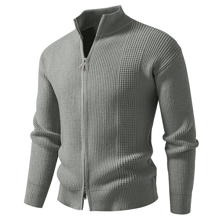 Men's knit jacket with high collar and innovative zipper Lune London