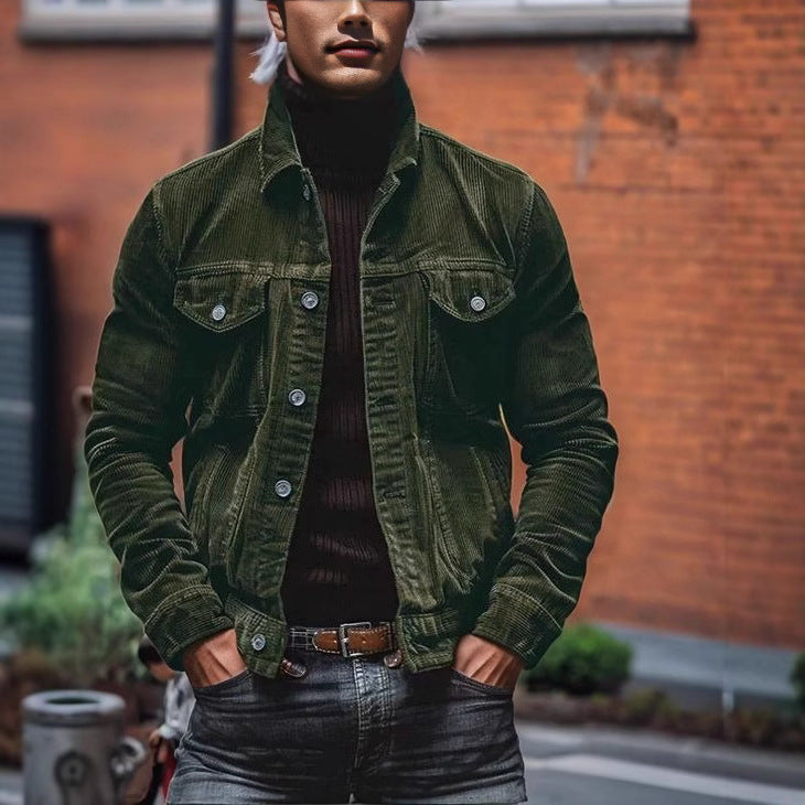 Corduroy jacket for men with a classic design featuring practical chest pockets and chic button details