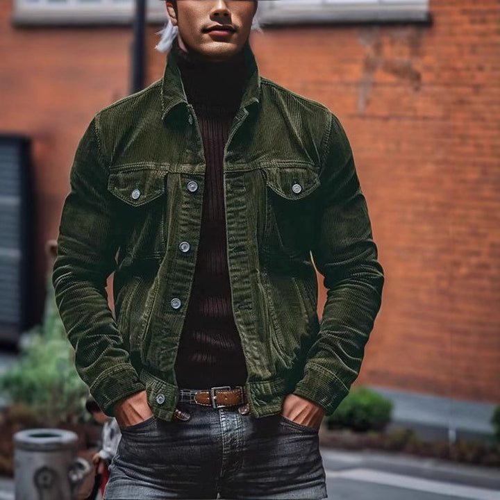 Corduroy jacket for men with a classic design featuring practical chest pockets and chic button details