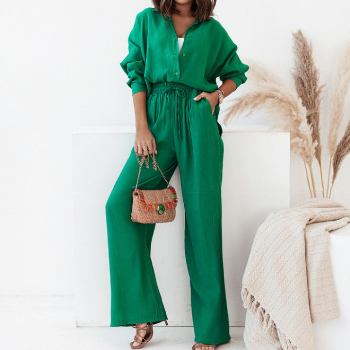 Casual two-piece set for women with loose blouse and wide linen pants Lune London