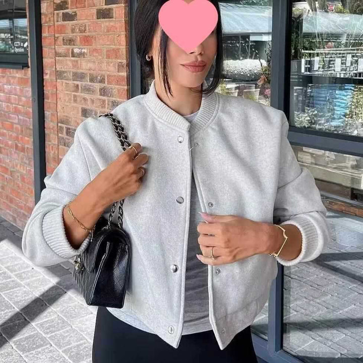 Casual bomber jacket for women with snap button closure and soft pockets Lune London