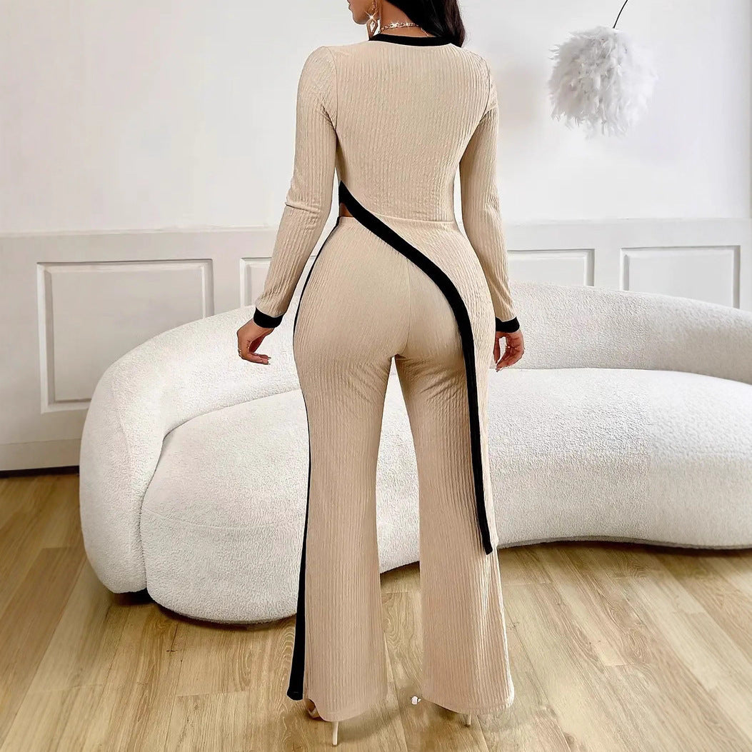 Combinaison élégante pour femme avec design asymétrique et piping contrastant Chic & Stil