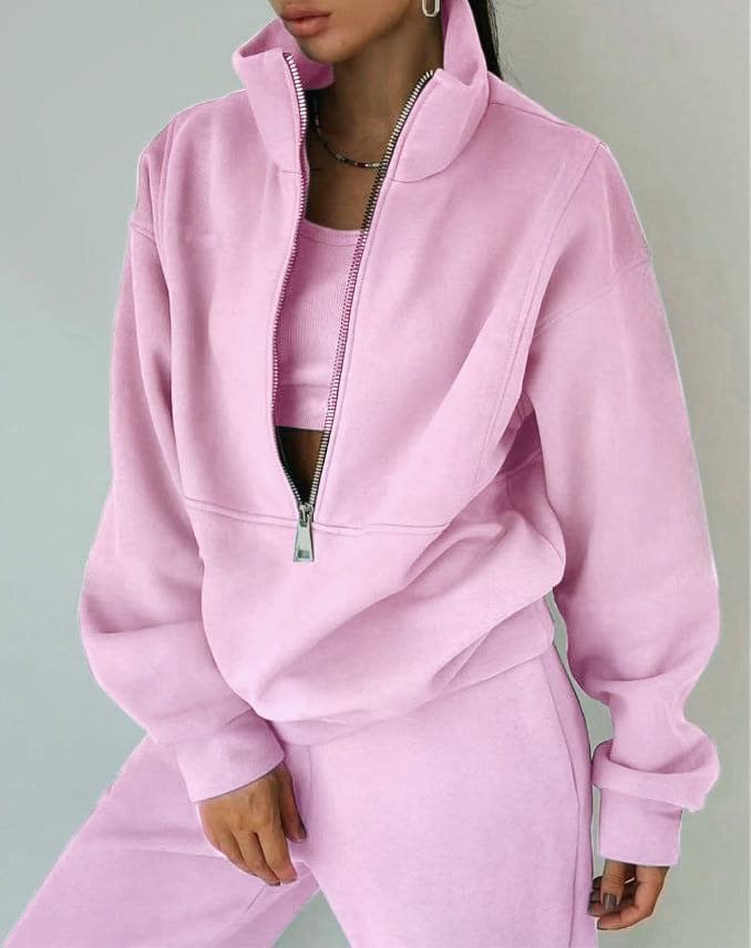 Ladies high-quality zip sweater with high collar and soft interior Lune London