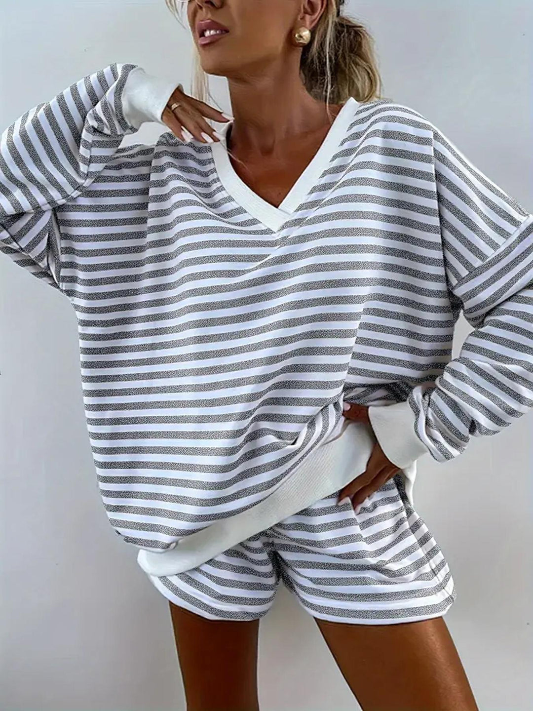 Ladies Striped Sports Top with Short Shorts Lune London