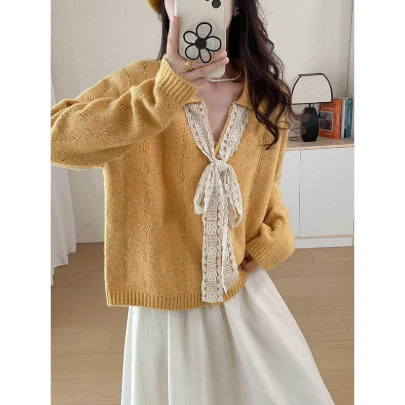 Pull en cachemire pour femmes avec détails en dentelle et coupe décontractée Chic & Stil