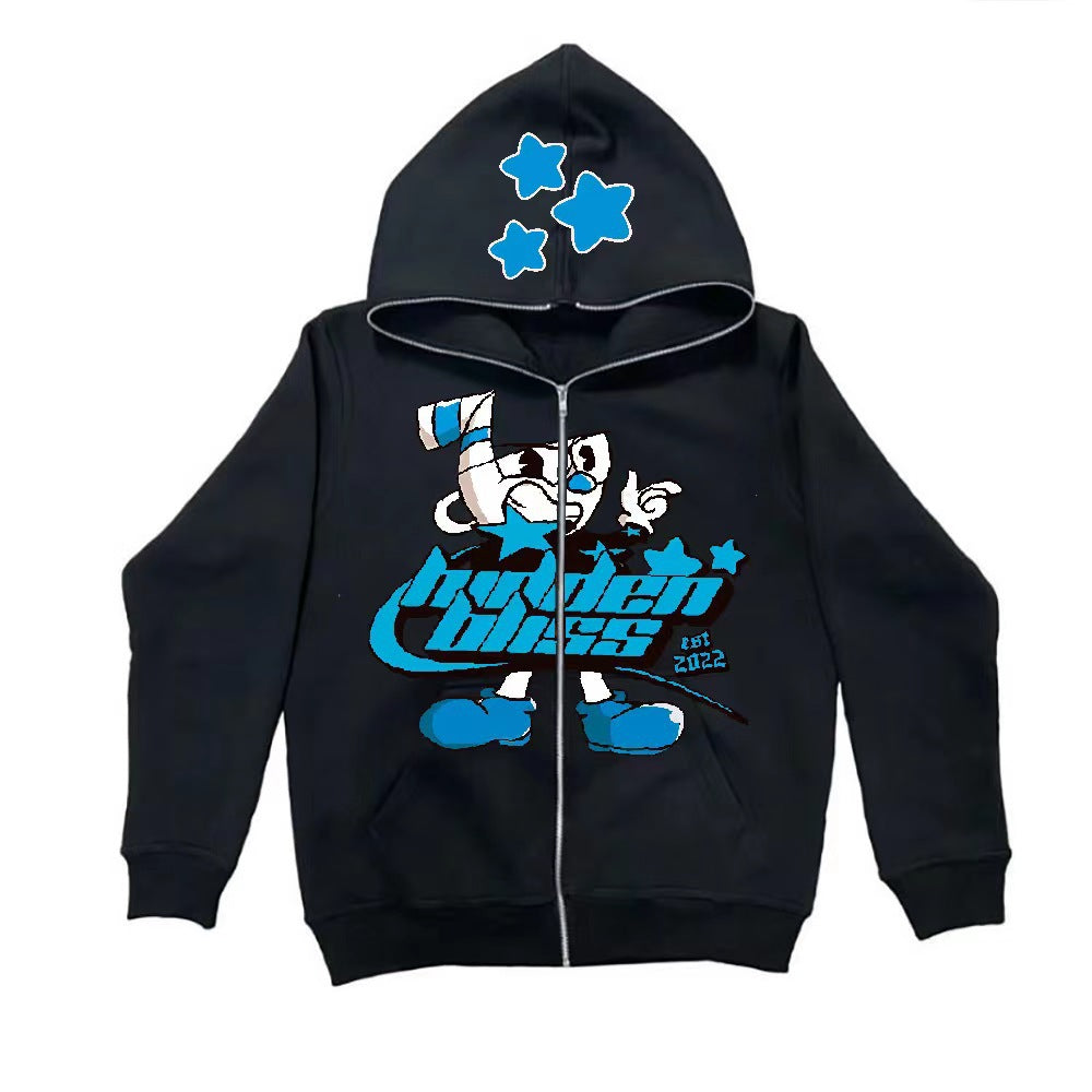 Cool hoodie for women with colorful graphic print and practical zipper Lune London
