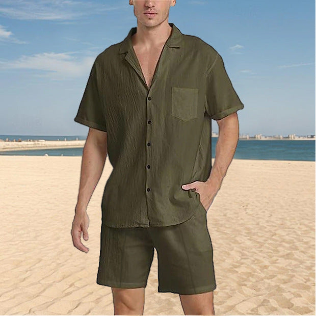 Casual short sleeve shirt for men with textured design and matching shorts Lune London