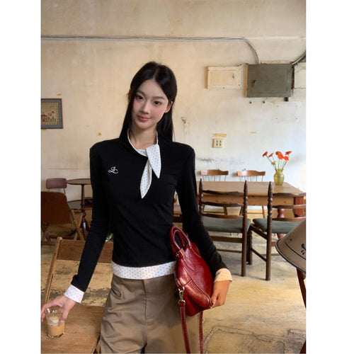 Women's long sleeve shirt with elegant collar and patterned under collar Chic & Stil
