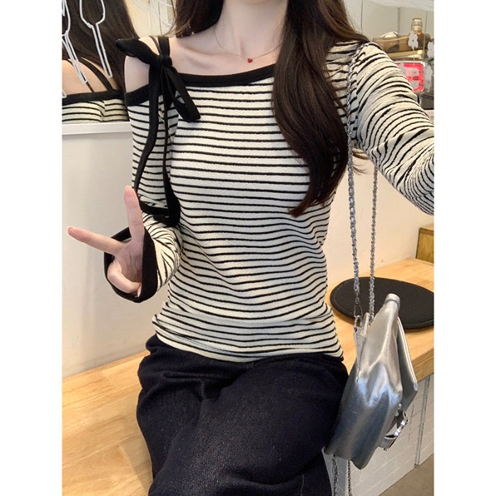 Women's Off-Shoulder Long Sleeve Shirt with Playful Tying Details