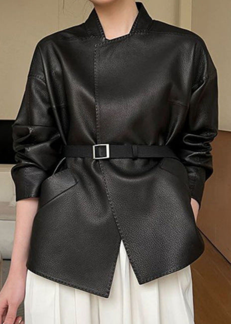 Lune London | Belted Faux Leather Jacket – Minimalist Wrap Design
