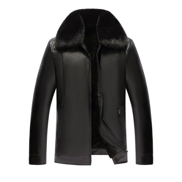 Elegant leather jacket for men with luxurious faux fur collar Lune London