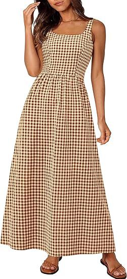 Ladies MAXI DRESS with checkered pattern and thin straps Lune London