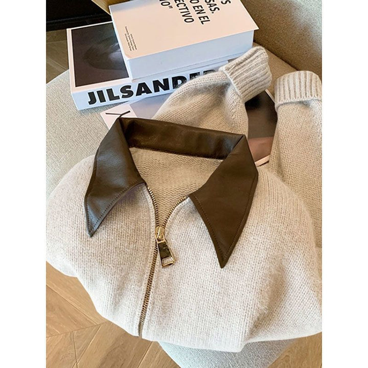 Cardigan pour femmes avec col en cuir Chic & Stil