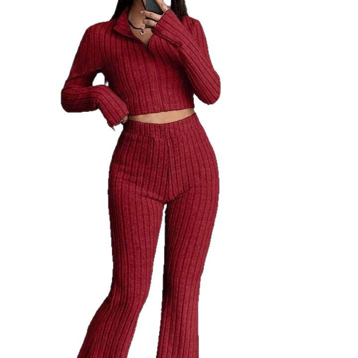 Modern knit set for ladies with cropped top and wide pants Lune London