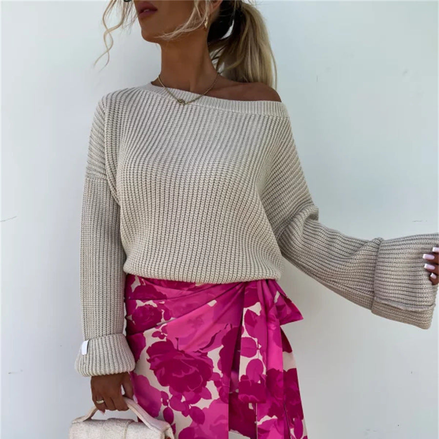 Pull en tricot décontracté pour femmes avec col asymétrique et manches amples Chic & Stil