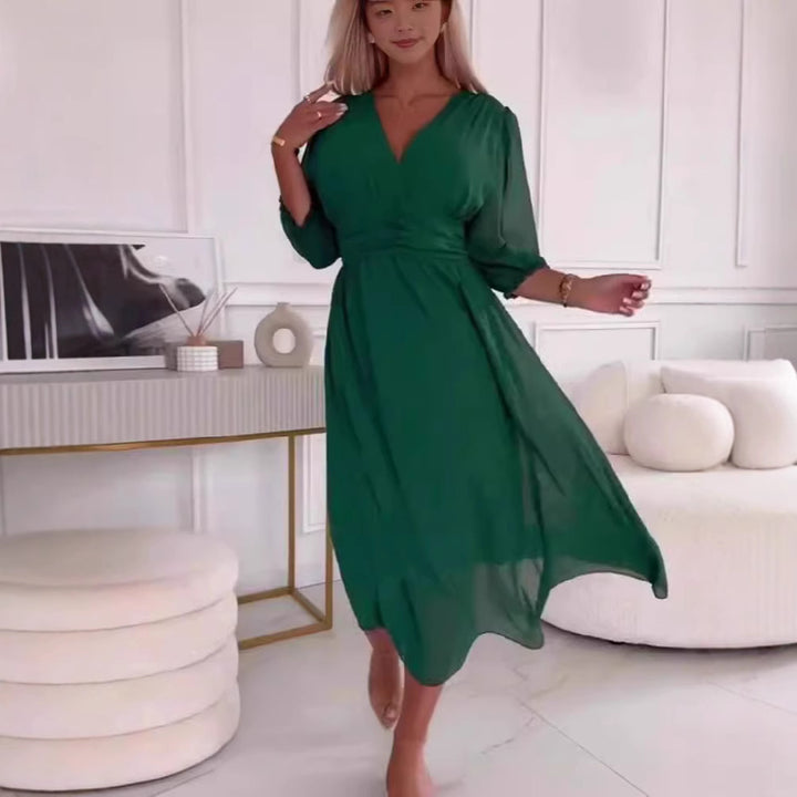 Women Fluid Maxi Dress with V-neck Lune London