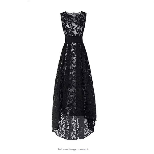 Women's lace maxi dress with elegant long overlay and floral details Lune London