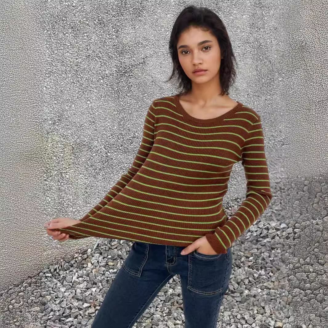 Ribbed knit pull for women with striped pattern and long sleeves Lune London