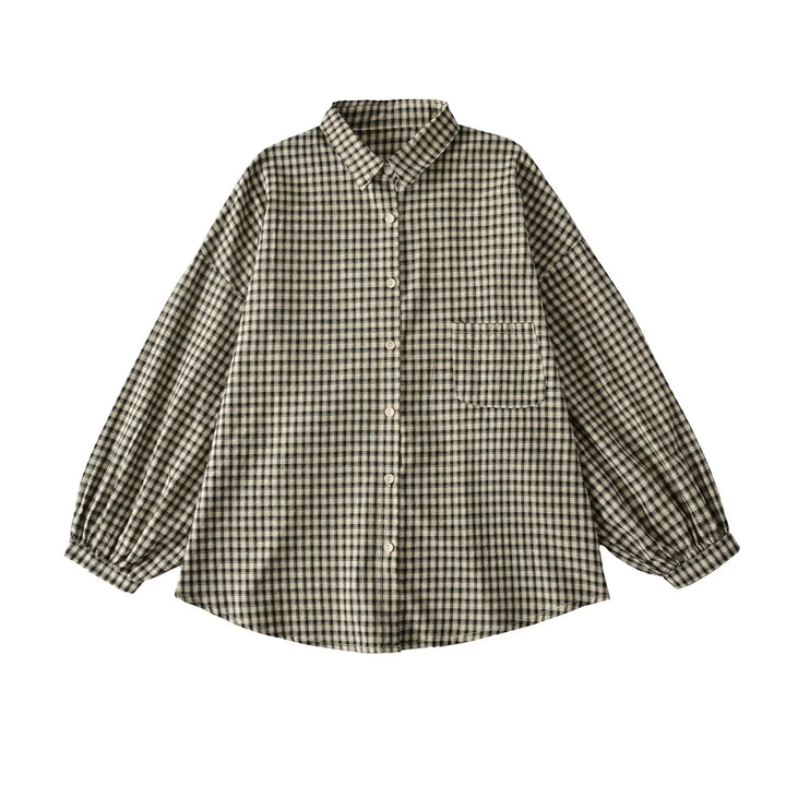 Casual checkered blouse for women with off-the-shoulder and large buttons Lune London