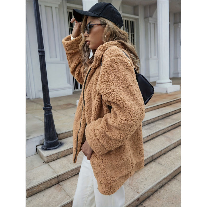 Ladies Cozy Fleece Jacket with High Collar and Zipper Lune London
