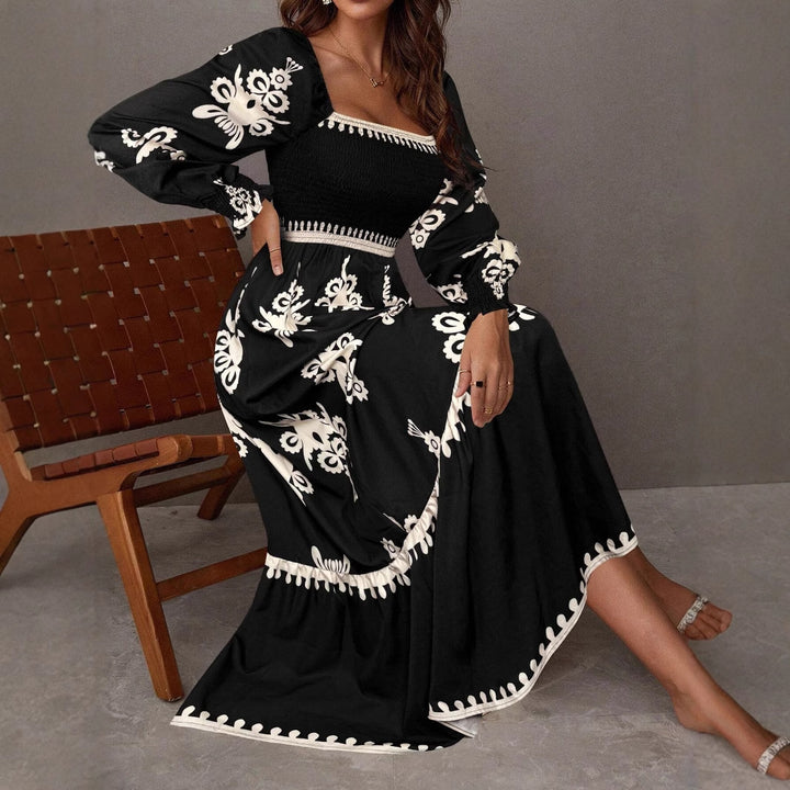 Women Elegant Maxi Dress with Puff Sleeve Cut and Floral Details Lune London