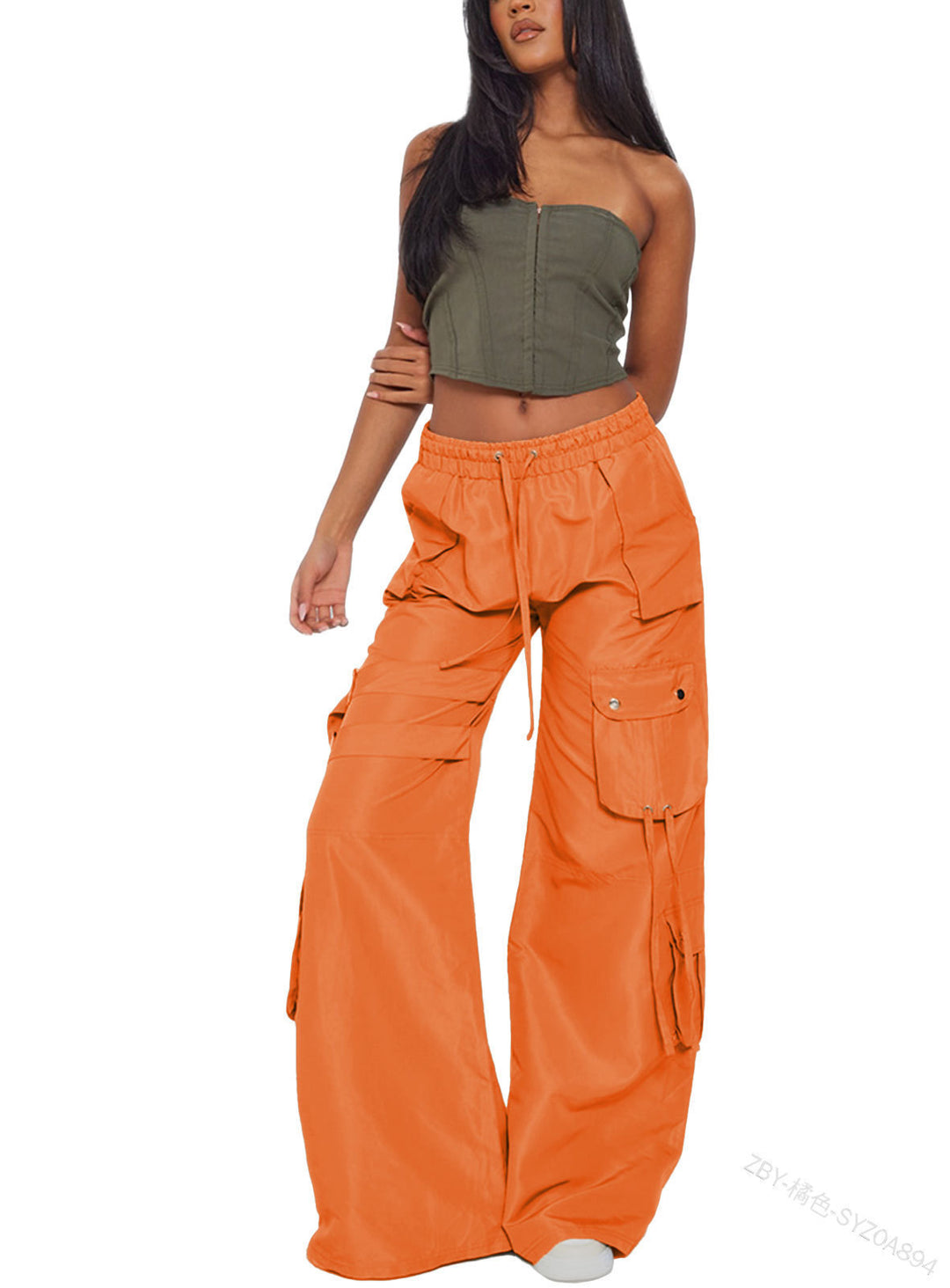Wide cargo pants for women with elastic waistband and practical pockets Lune London