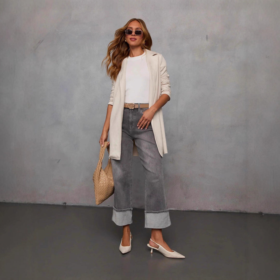 Blazer long élégant pour femmes en imitation suédine Chic & Stil