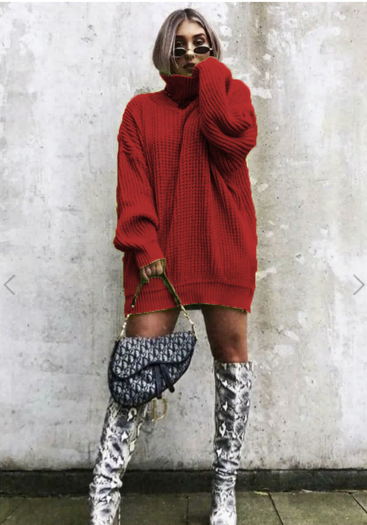 Ladies Large knit sweater with high collar and angular cut Lune London