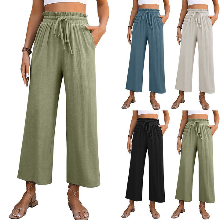 Ladies Comfortable Wide Leg Pants with Elastic Waist and Side Pockets Lune London