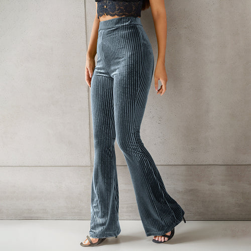 Elegant flared trousers for women in velvet material with a fine striped pattern Lune London