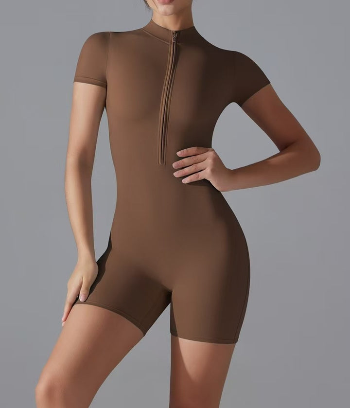 Ladies short-sleeve sporty jumpsuit with zipper Lune London