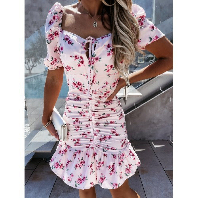 Floral print ruffle mini dress for women Lune London