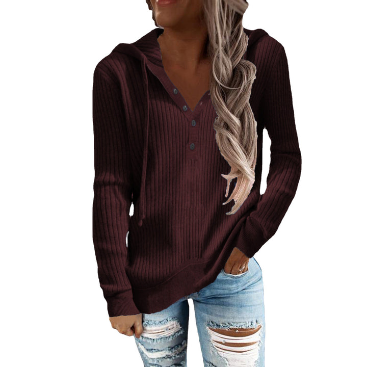 Fashionable ribbed design women's hoodie with button placket Lune London