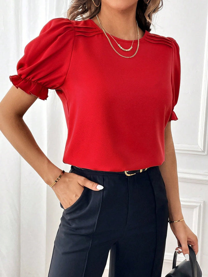 Lune London | Pure-Color-Round-Neck-Shirt-Top with Temperament