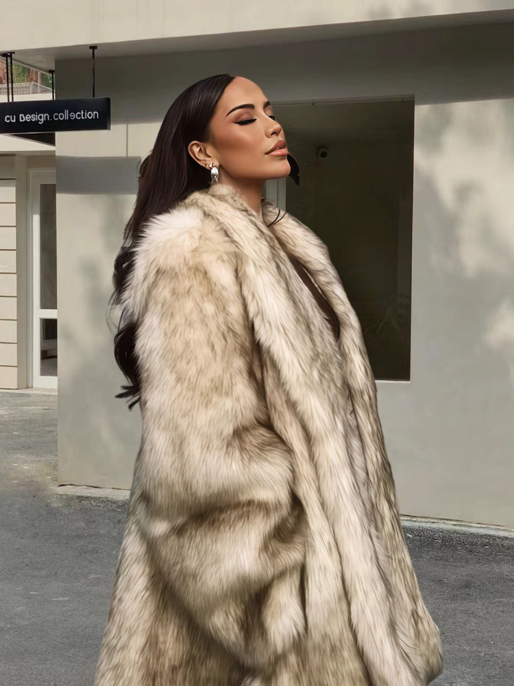 Ladies Elegant Faux Fur Coat Lune London