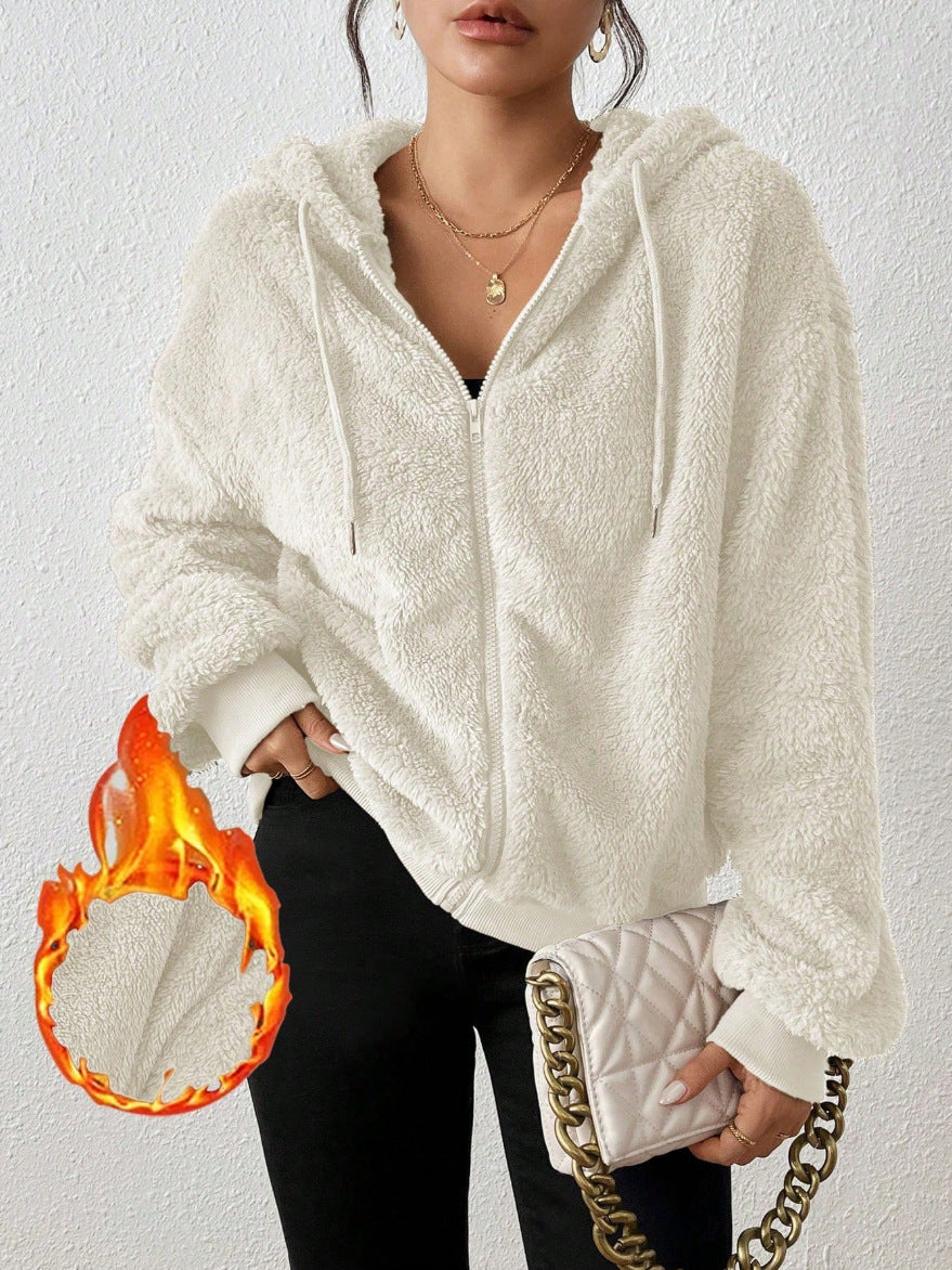 Ladies Cozy Fleece Jacket with Kangaroo Pocket and Hood Lune London