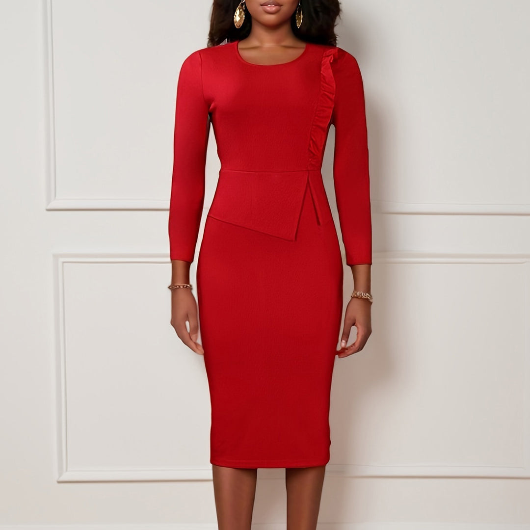 Fitted dress for women with long sleeves and ruching Lune London