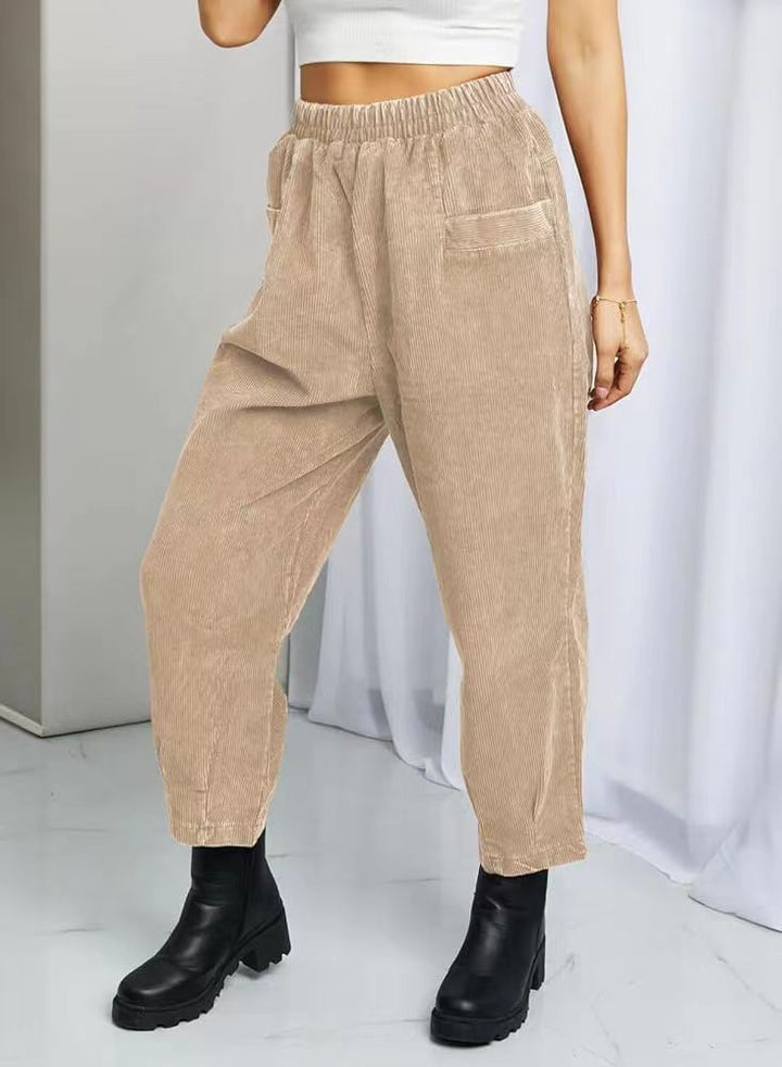 Dames Pantalon de loisirs confortable en corduroy avec taille élastique et poches Lune London