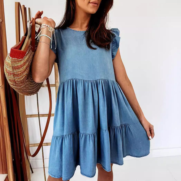 Casual cotton dress for women with voluminous ruffle details and an A-line cut Chic & Stil