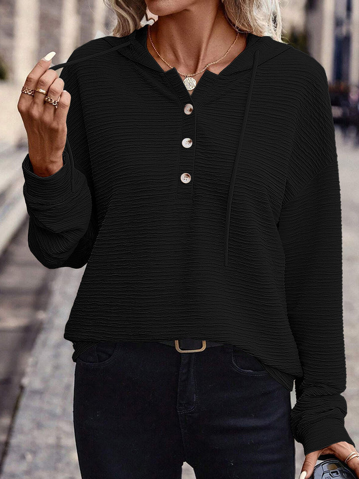Women's textured fabric hoodie with stylish button details Lune London