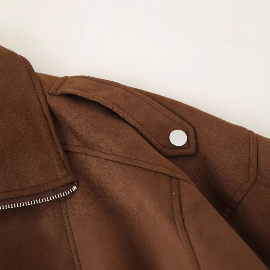 Ladies oversized faux leather jacket with trendy collar Lune London