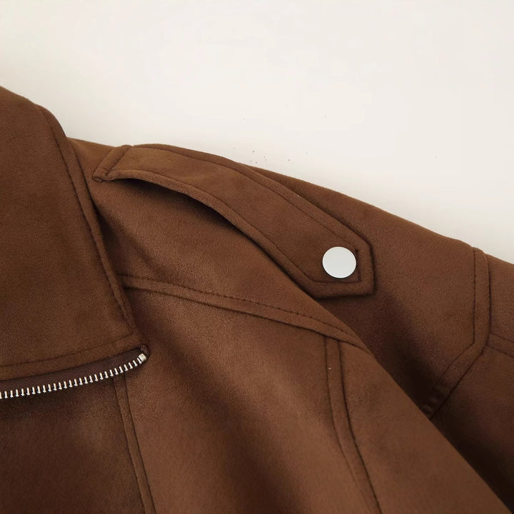 Ladies oversized faux leather jacket with trendy collar Lune London