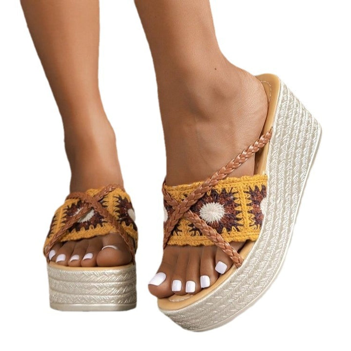 Trendy wedge sandals for ladies with a braided strap and a comfortable footbed Lune London