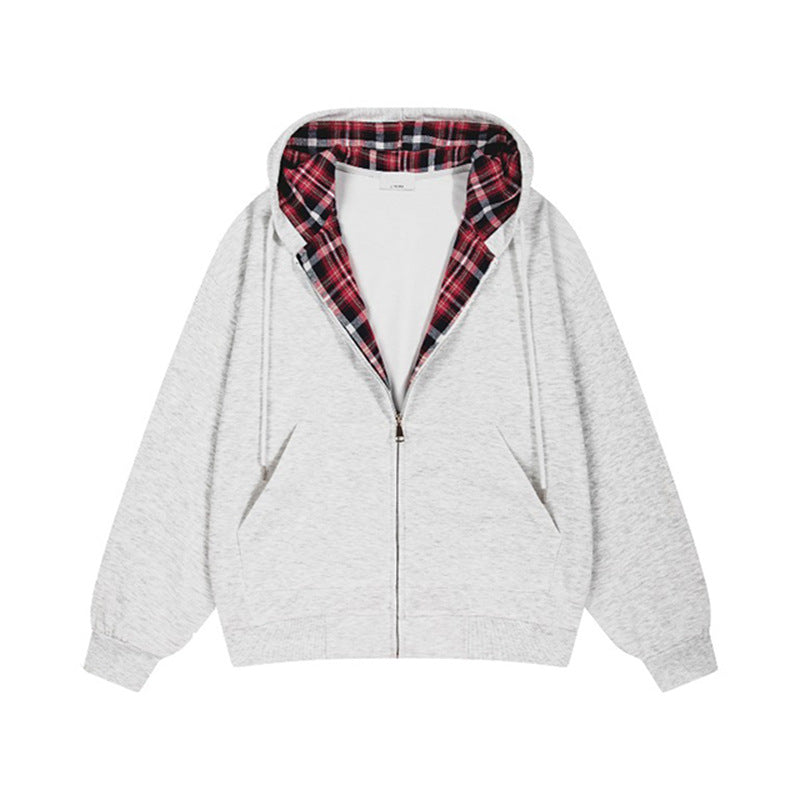 Casual hoodie for women with plaid lining and full zip Lune London