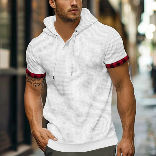 Short sleeve sporty shirt for men with hood and checkered details Lune London