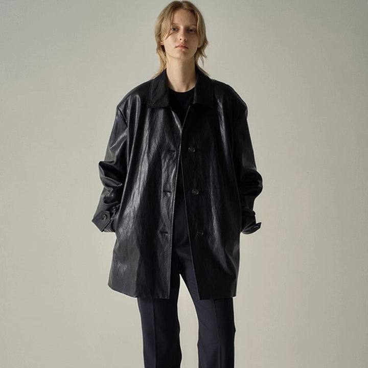Veste en faux cuir à la mode pour femmes avec coupe surdimensionnée Chic & Stil