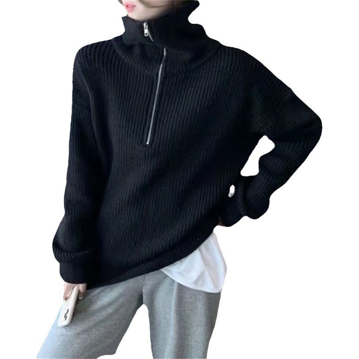 Knit sweater for women with high collar and half-zip Lune London