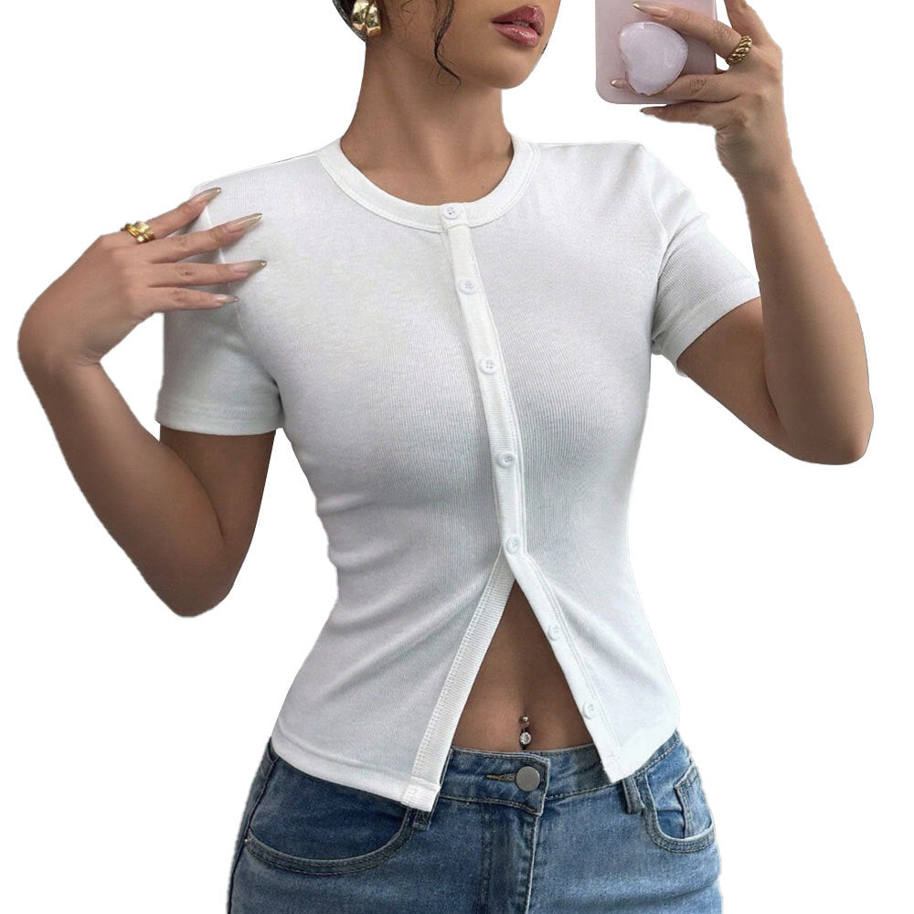 Chemisier pour femme à manches courtes avec détails de boutons et silhouette ajustée Chic & Stil