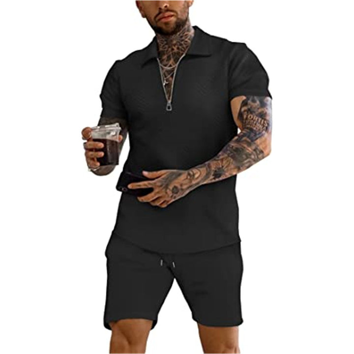 Casual structured zip collar suit for men Lune London